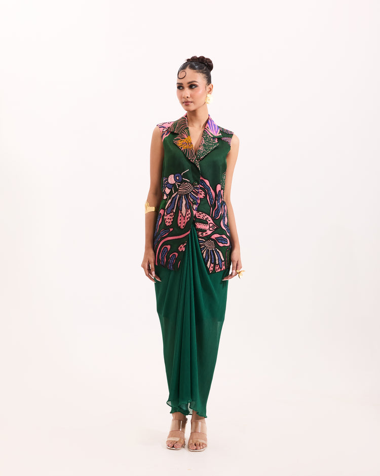 Emerald floral Escape jacket skirt set