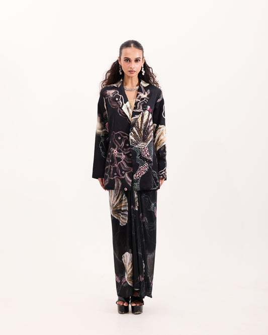 Black marine blazer skirt set