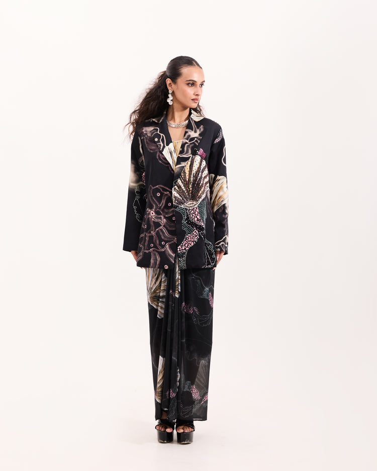 Black marine blazer skirt set