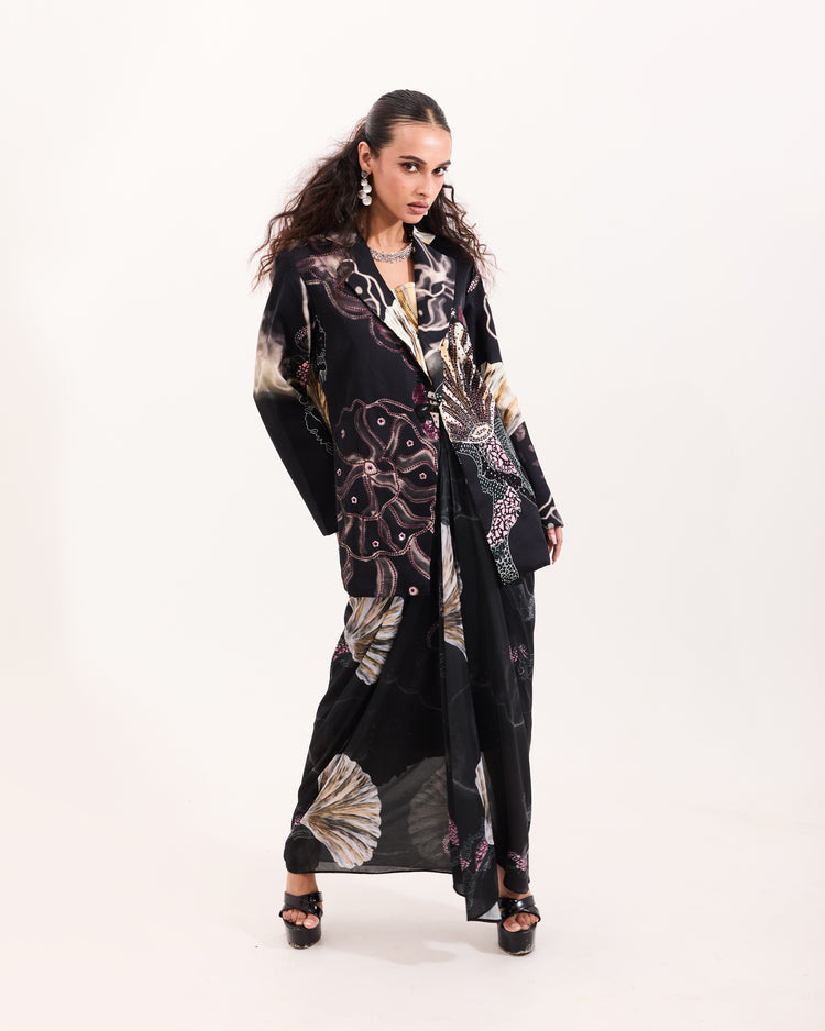 Black marine blazer skirt set