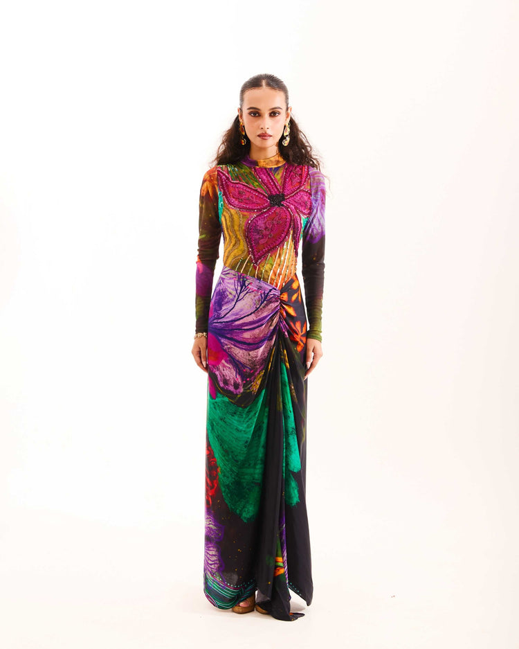Black Aranyani Nightforest draped dress