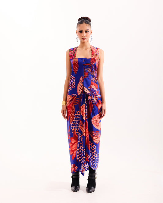 Blue tropical waistcoat skirt set