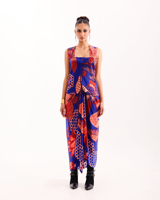 Blue tropical waistcoat skirt set