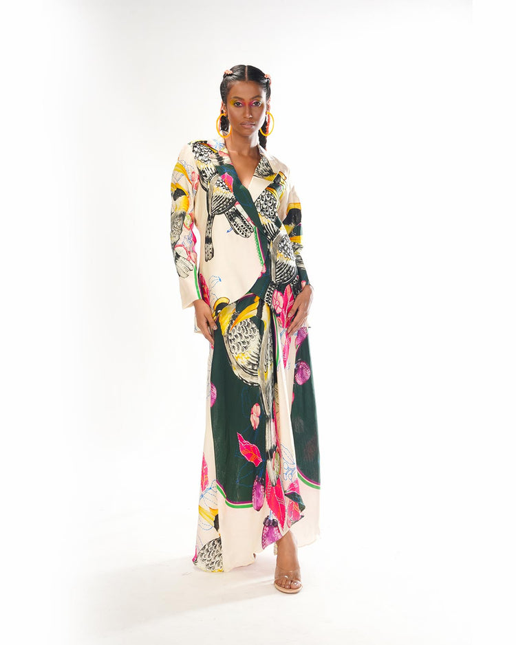 Green abstract jacket skirt set