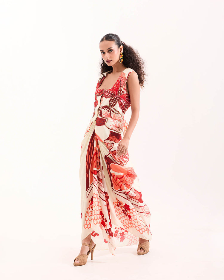 Ivory tropical waistcoat skirt set