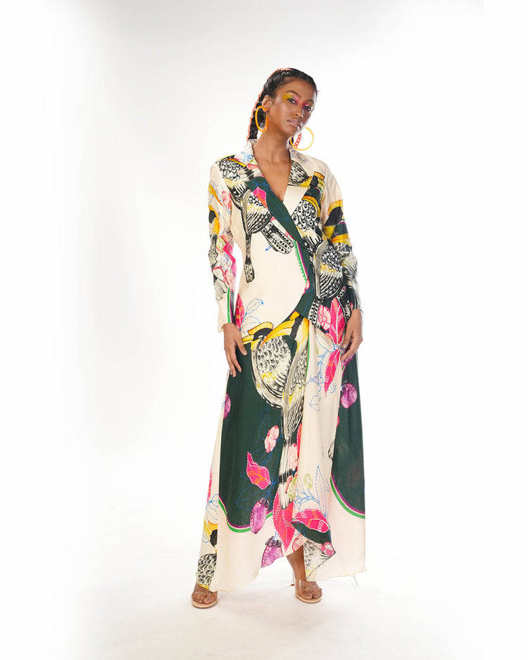 Green abstract jacket skirt set