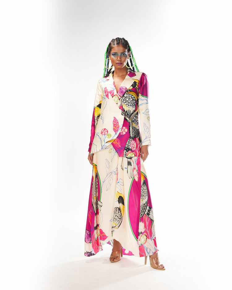 Pink abstract jacket skirt set