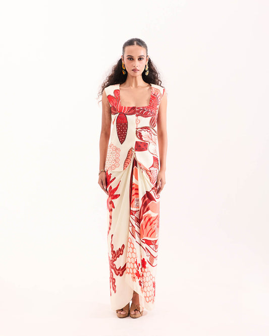 Ivory tropical waistcoat skirt set