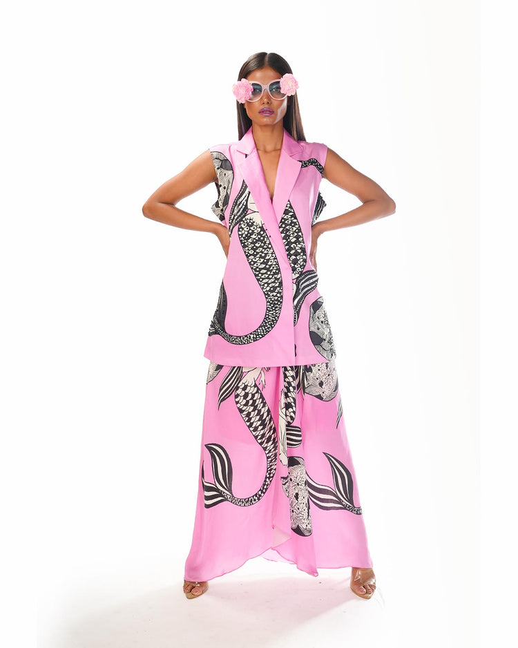 Pink mermaid sleeveless jacket skirt set