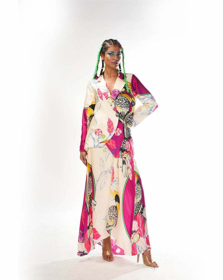 Pink abstract jacket skirt set