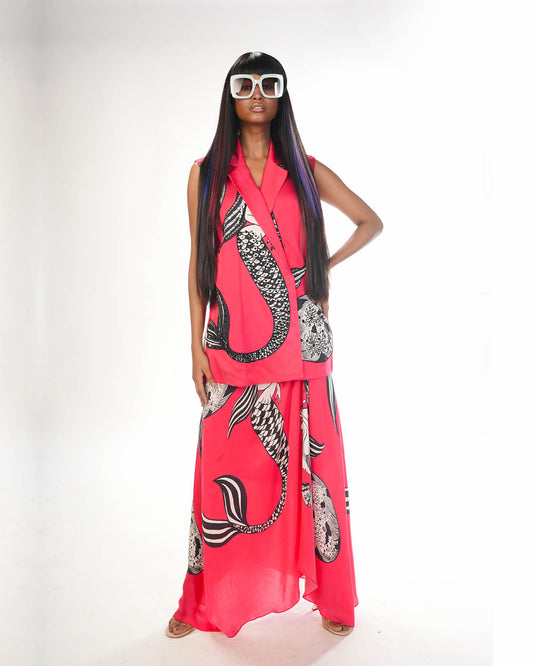 Red mermaid sleeveless jacket