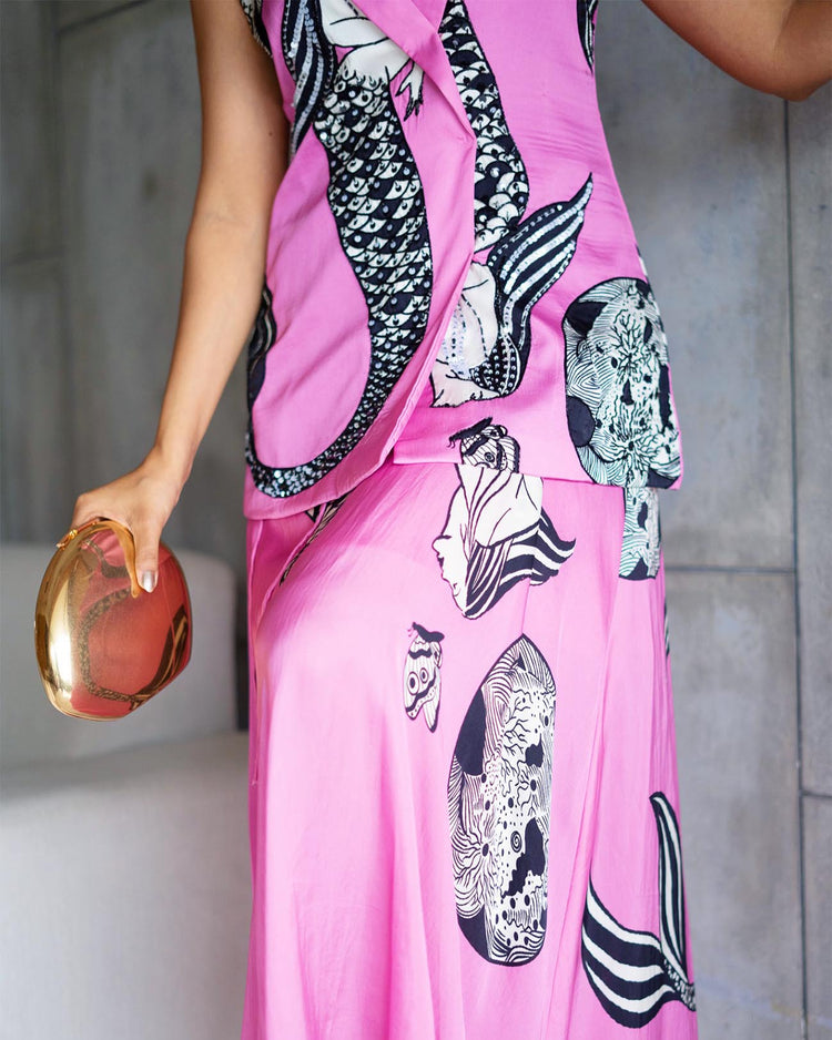 Pink mermaid sleeveless jacket skirt set