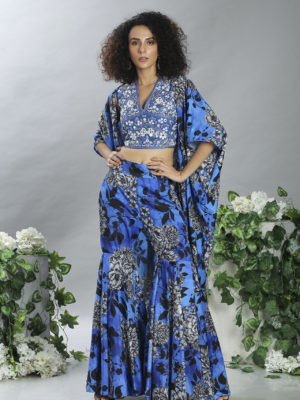 Blue Cape Sharara set