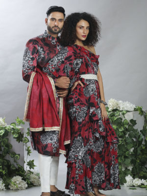 Red Floral Sherwani