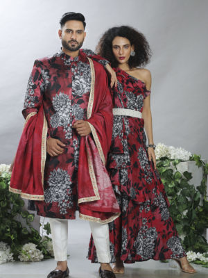 Red Floral Sherwani