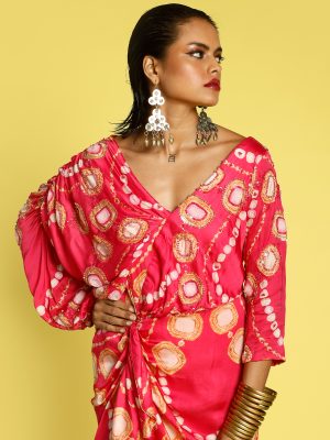 Pink Katyani Embroidered Cocktail Drape Dress