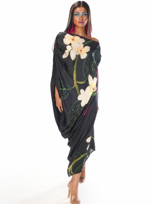 Black Bud Drape Dress