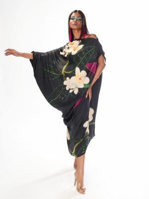 Black Bud Drape Dress