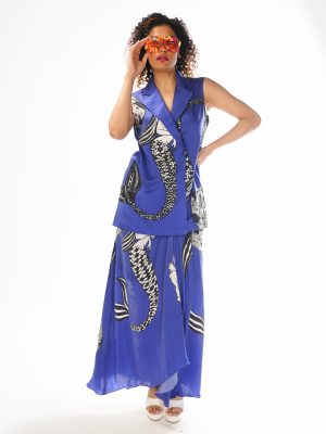 Blue Mermaid Wrap Jacket and Drape Skirt Set